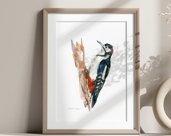 Woodpecker watercolor painting - Giclee print - Animal painting - Woodpecker drawing - illustration woodpecker art tree bird