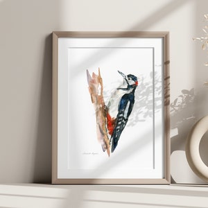 Woodpecker watercolor painting Giclee print Animal painting Woodpecker drawing illustration woodpecker art tree bird image 1