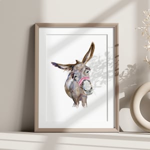 Donkey Art Print Donkey Watercolor Painting funny donkey decoration Farm Animal Donkey gift nursery wall art living room grey home decor