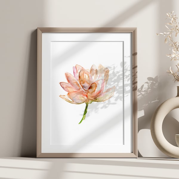 Floral Art Peach Pink Lotus Aquarelle Peinture saumon rose Décoration murale Lotus Art Print Zen Bouddhisme Home Decor Décoration florale salon