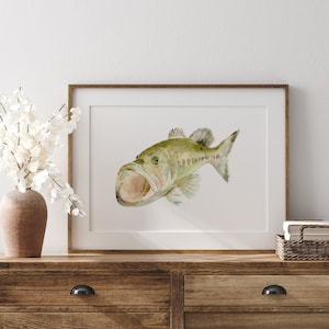 Forellenbarsch Malerei Schwarzbarsch Wand Kunst Druck für Fischer Kunst Fisch Malerei Unterwasser Bass Aquarell Wildfischer Geschenk Angelkunst