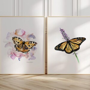 Butterfly Art set of 2 prints Monarch Butterfly small tortoiseshell butterfly watercolor Painting, orange Butterlies wall art decor