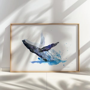 Impression d&#39;art baleine à bosse peinture aquarelle baleine à bosse intérieur maison de plage décoration de la maison jouant décorations baleine cadeau baleine
