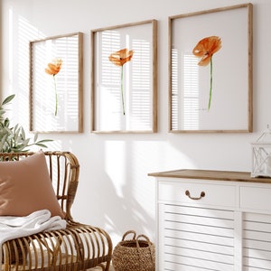 Orange poppy flower Art set of 3 prints poppies watercolor painting rust color wall Art minimalistic flower painting floral decoration tawny