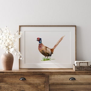 Pheasant Watercolor Painting game bird art print bronze brown Wall Art British country home decor wildlife hunting decoration wild bird art