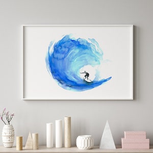 Surf Art surf watercolor painting surfing wall print ocean decoration wave art coastal style beach house decor blue wall decor for surfer image 2