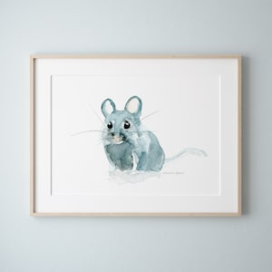Mouse art cute mouse nursery print mouse painting blue grey baby room decoration mice babyroom mouse watercolor animal kidsroom art print