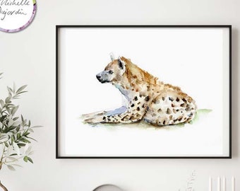 Hyena Art, Hyena Watercolor Painting, Fine Art print, African Animal art, Safari decor, Africa wall art, hyena canvas print, large poster