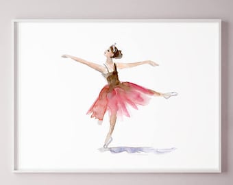 Ballerina Art - Watercolor Painting - Giclee print - Ballet Painting - Ballet Art dancing woman - nursery ballet - pink dress illustration