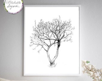 Magnolia Zen drawing, pencil sketch of a magnolia tree, grey wall art, fine art prin, grey decor, pencil sketch, Zen art, tree decor