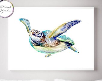 Sea turtle Art Turtle Watercolor Painting art print of a swimming turtle sea animal art ocean illustration beach wall art sea turtle canvas