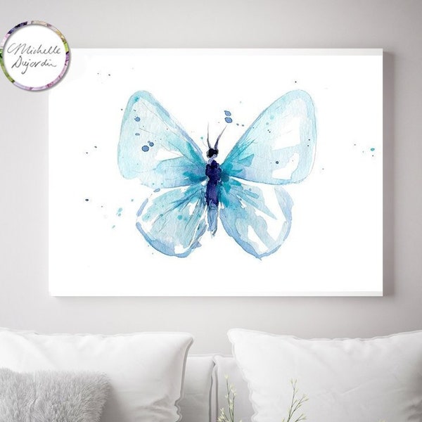 Blue Butterfly Art, Butterfly Watercolor splashes Painting, Art print,  butterfly art, blue wall art, nursery butterfly, minimalistic art