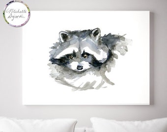 Raccoon Art, Raccoon Watercolor Painting, minimalistic Art print, Zen Drawing, racoon nursery painting, wildlife art, animal portrait