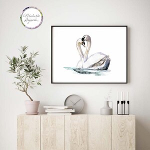 Swan Art Swans Watercolor Painting Print Romantic Painting - Etsy