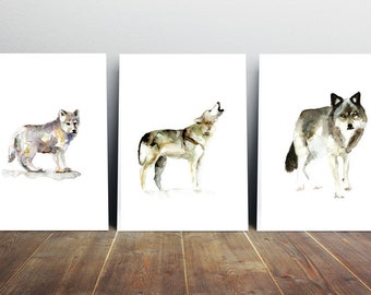 Set of 3 Wolf giclee Prints - Wolves Watercolor - Animal Paintings - Wolf Art - Painting Wolf illustration - Drawing wolves