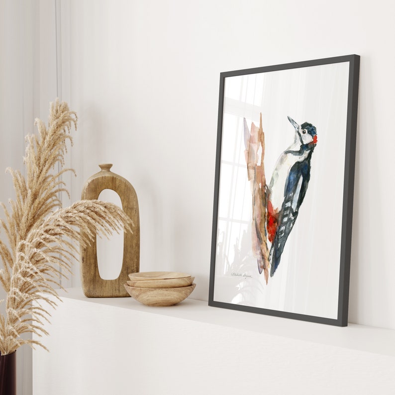 Woodpecker watercolor painting Giclee print Animal painting Woodpecker drawing illustration woodpecker art tree bird image 2