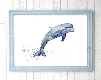 Dolphin Art - Dolphin watercolor painting - giclee print - Dolphin illustration - Animal Painting - Watercolour Painting - Aquarelle