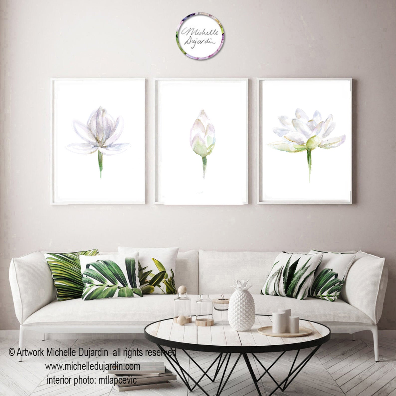 White Lotus Watercolor Art Print Set, Pastel Flower Paintings - Etsy