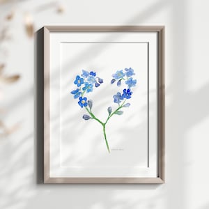 Myosotis Flower Watercolor Painting Forget me nots flowerheart print Valentine gift love gift Blue Flowers Heart love Painting I love you