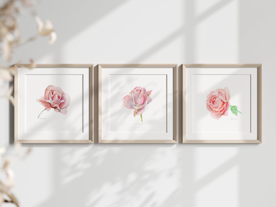 Pink Rose Watercolor Art Print Set, Boho Floral Wall Decor - Etsy