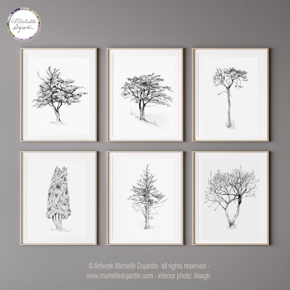 Wall Mural single tree sketch on white background - PIXERS.HK
