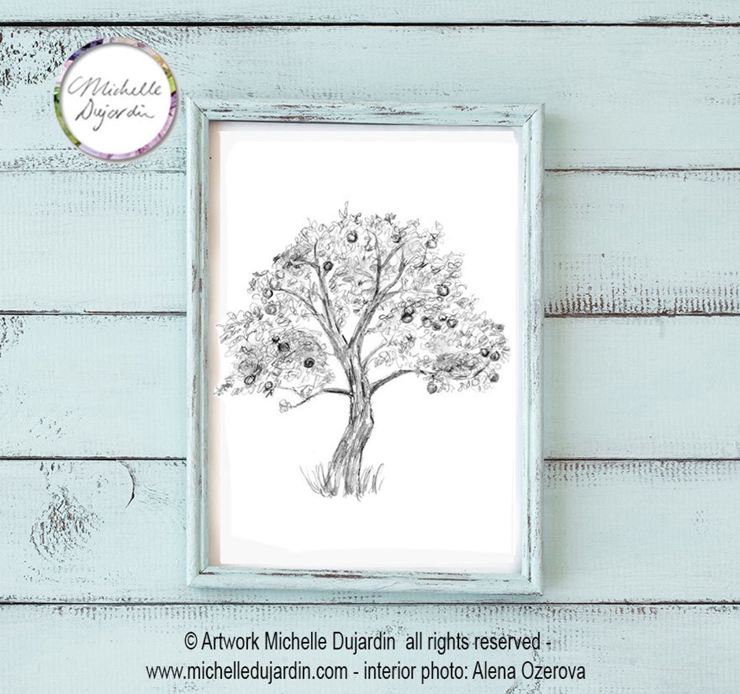 Apple Tree Art Pencil Drawing of an Apple Tree Tree Wall Etsy