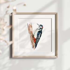 Woodpecker watercolor painting Giclee print Animal painting Woodpecker drawing illustration woodpecker art tree bird image 3