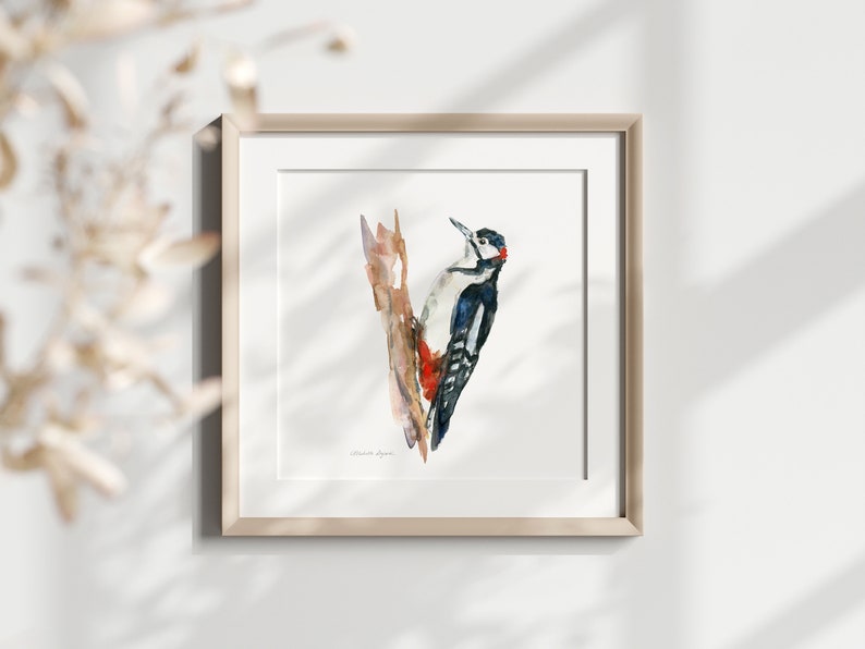 Woodpecker watercolor painting Giclee print Animal painting Woodpecker drawing illustration woodpecker art tree bird image 3