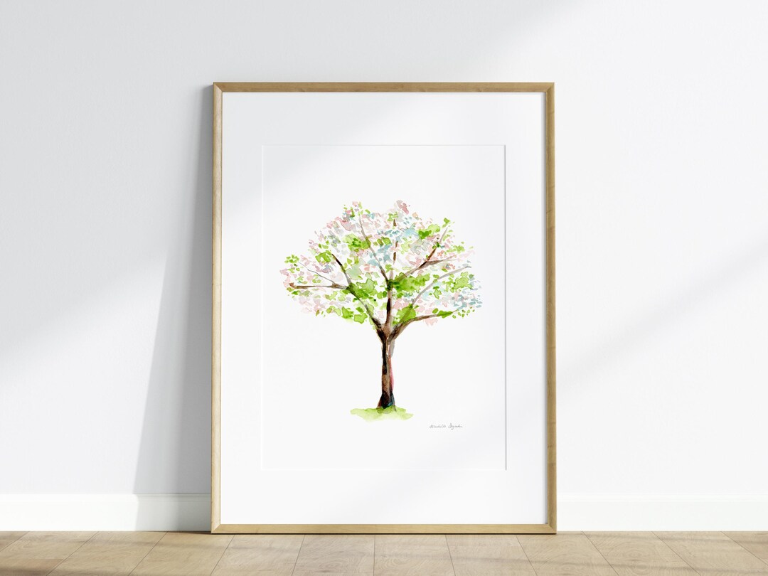 Apple Tree Watercolor Painting, Blossoming Spring Art Print - Etsy