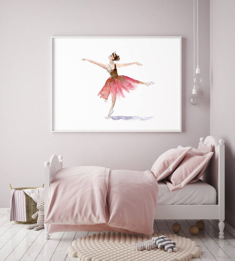 Ballerina Art Watercolor Painting Giclee print Ballet Painting Ballet Art dancing woman nursery ballet pink dress illustration image 1