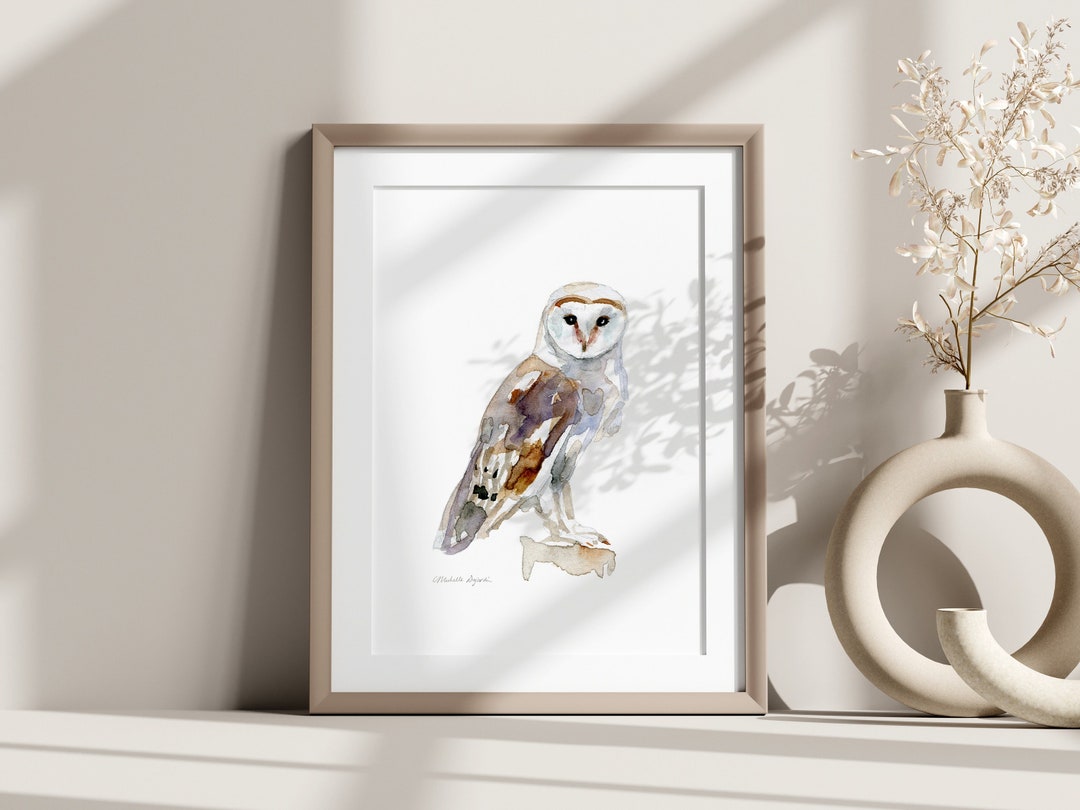 Barn Owl Watercolor Art Print: Minimalist Bird of Prey Wall Decor - Etsy