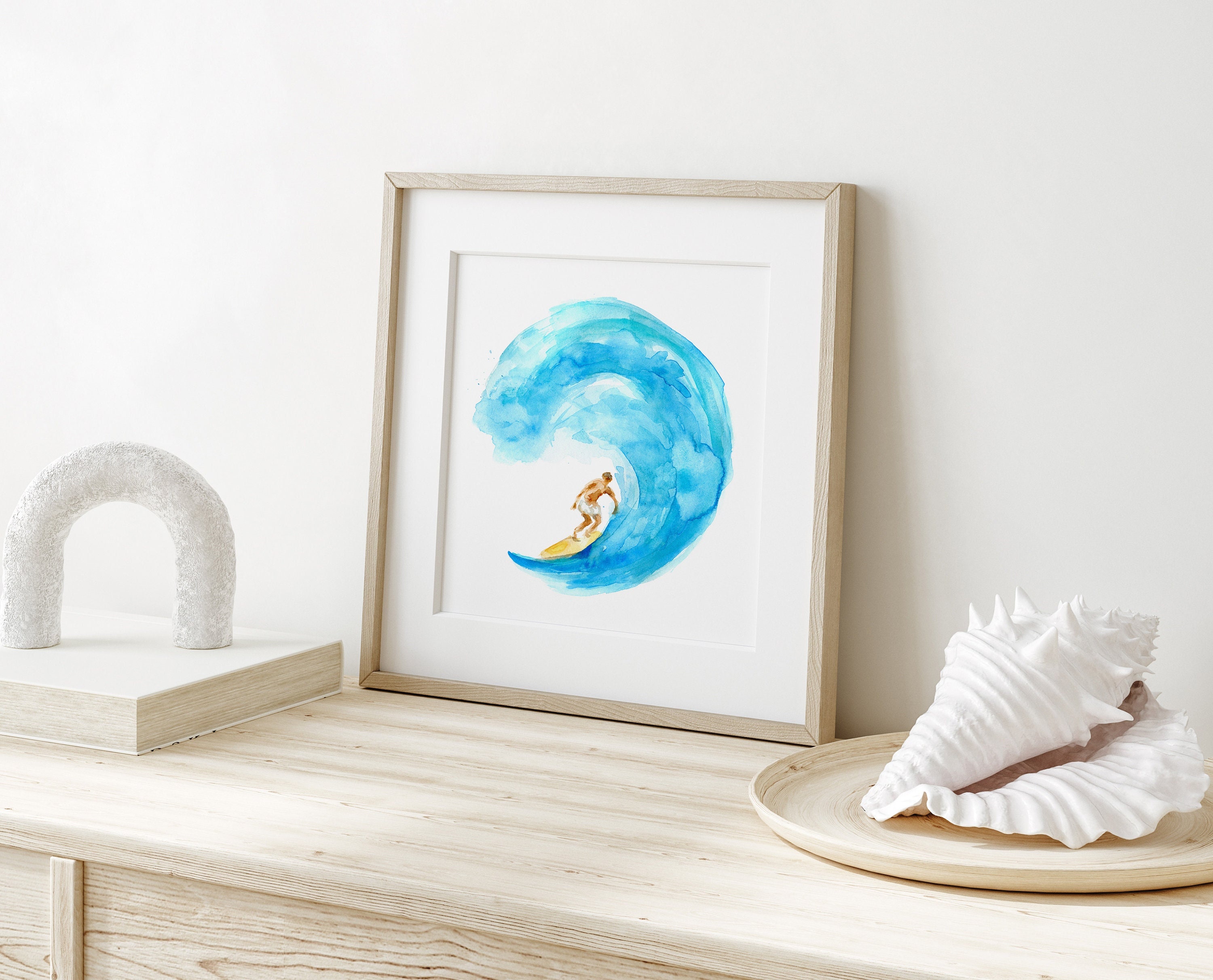 サーフィン 水彩画 アート作品 絵画ウィングサーフィンスポーツマンサーフ海の波手描き