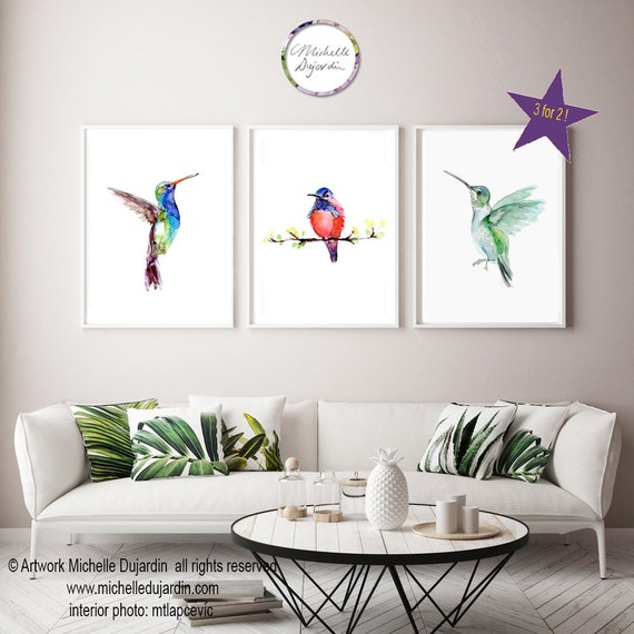 Hummingbird Art Hummingbird Set Of 3 Prints Hummingbirds Etsy