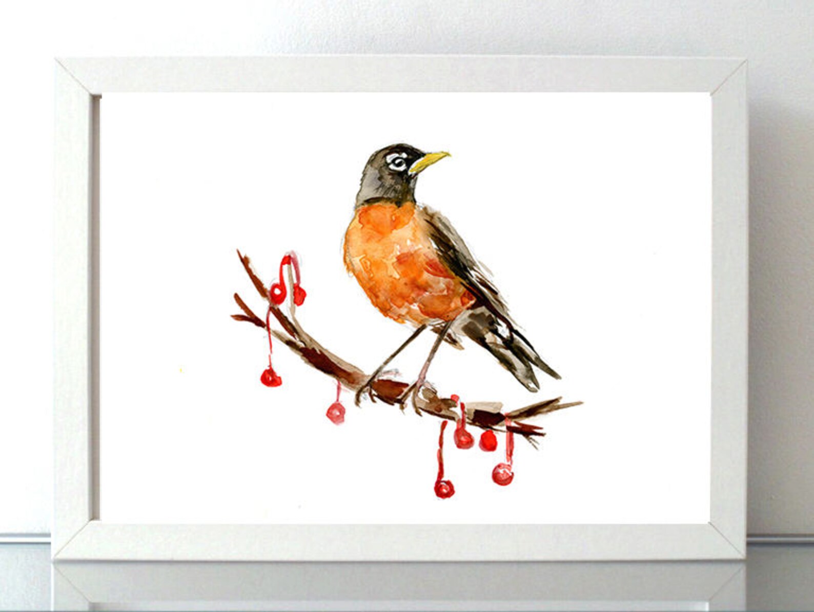 American Robin Watercolor Painting Red Robin Art Art Print Etsy