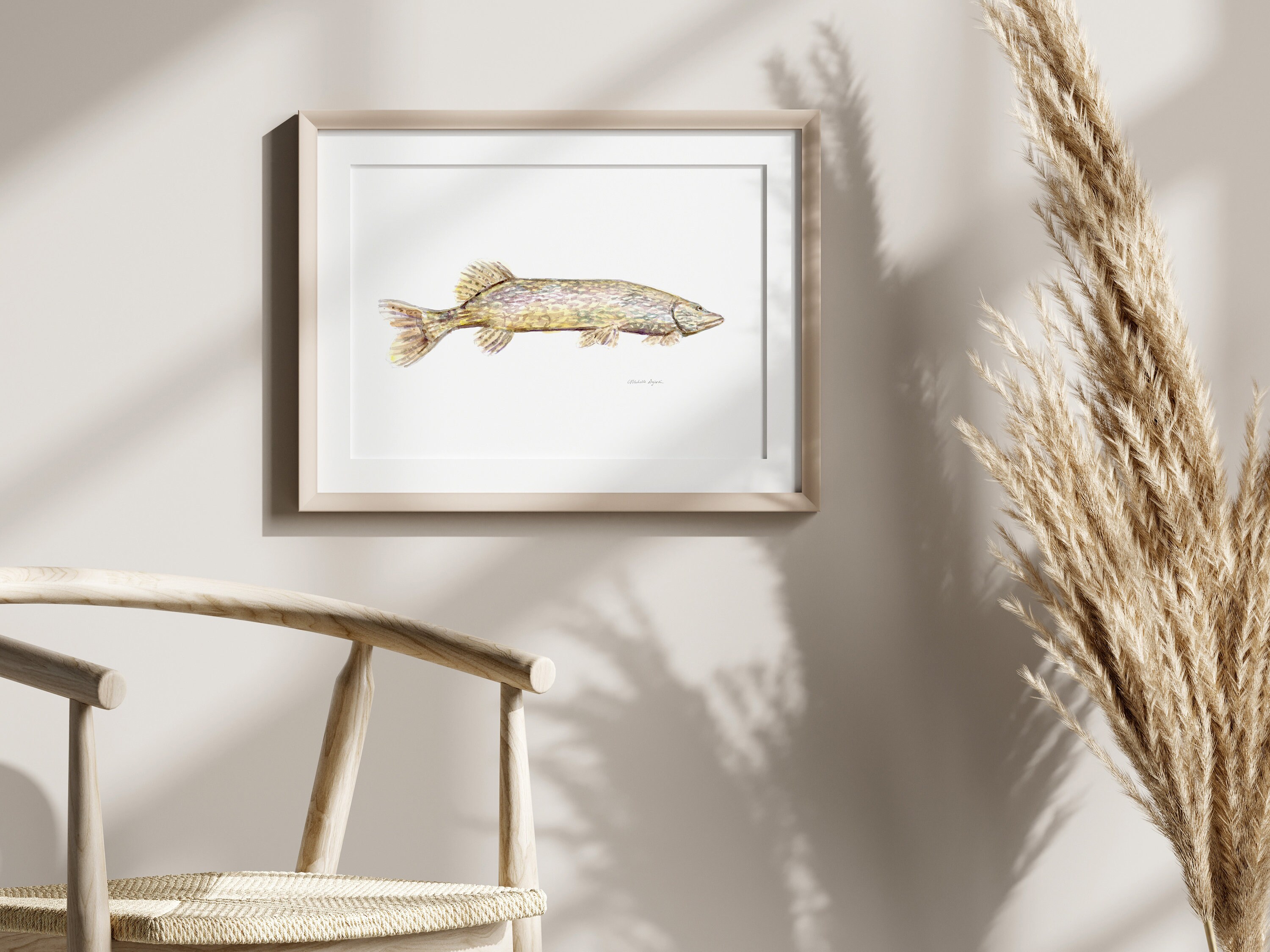 パイク水彩画アートプリント、魚の壁飾り - Etsy 日本
