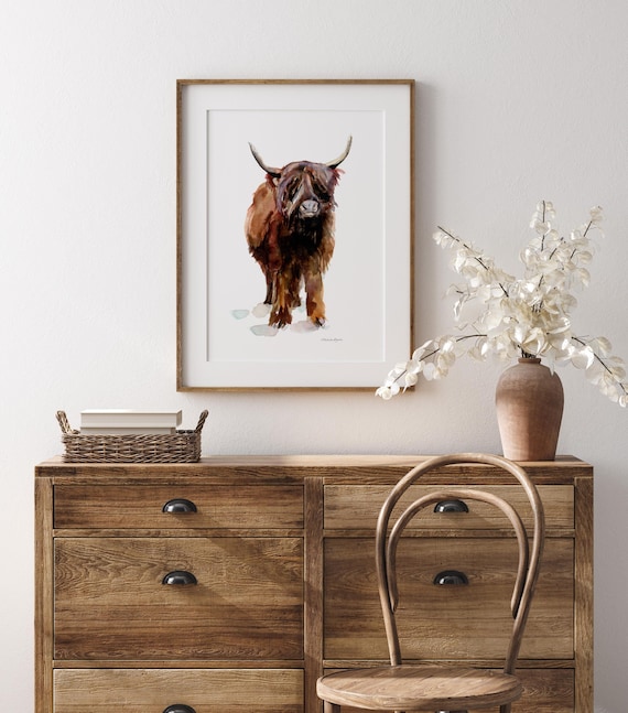 Highland Cow Art Print | Watercolor Bull Painting
