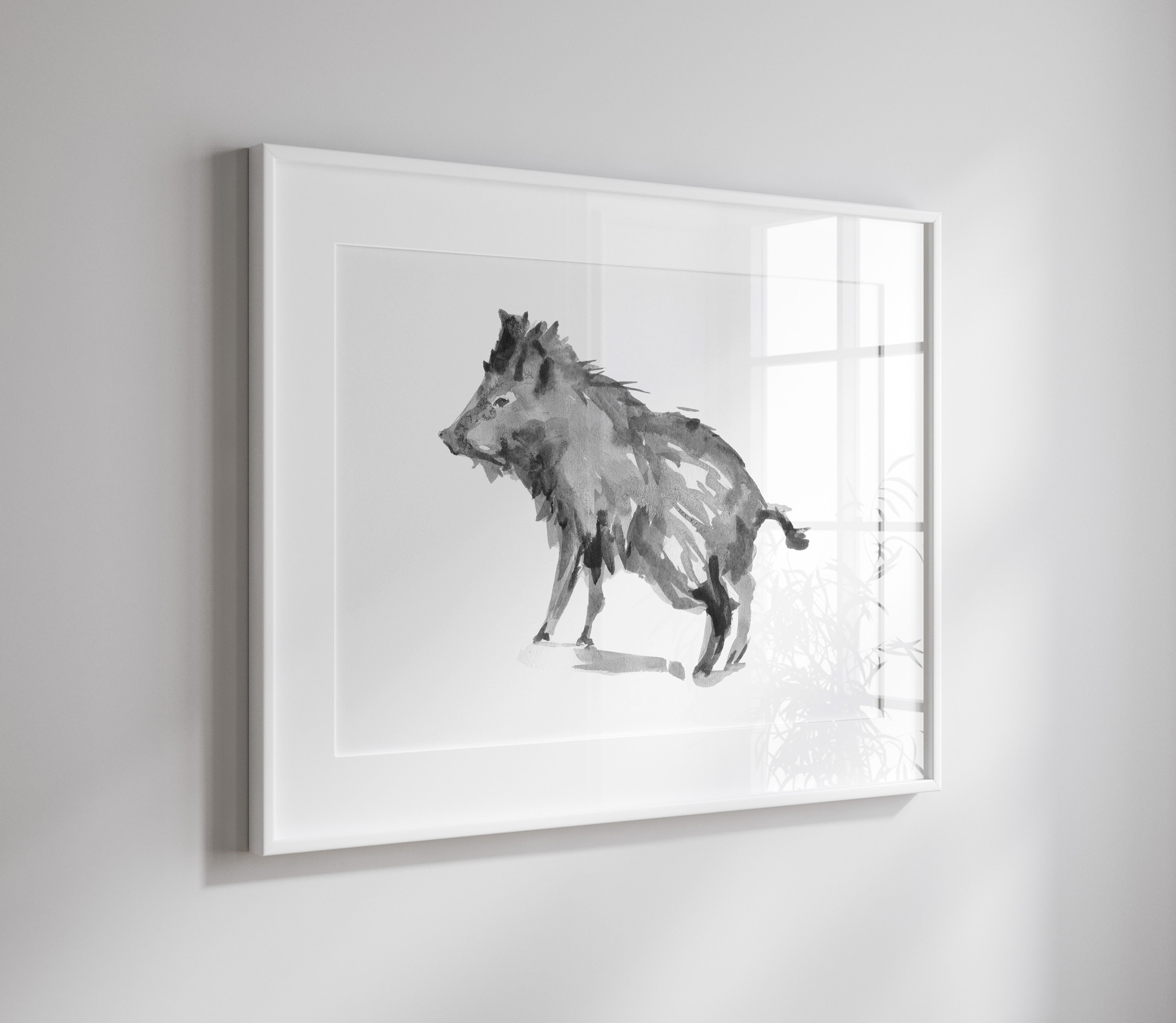 十二支の猪のアートプリント、黒インク墨絵 - Etsy 日本