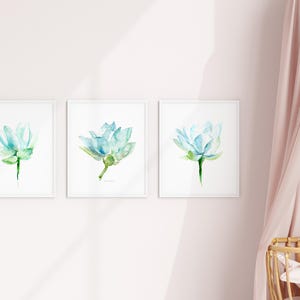 Lotus Flower Art Prints Set of 3 – Teal Blue Green Watercolor Botanical ...