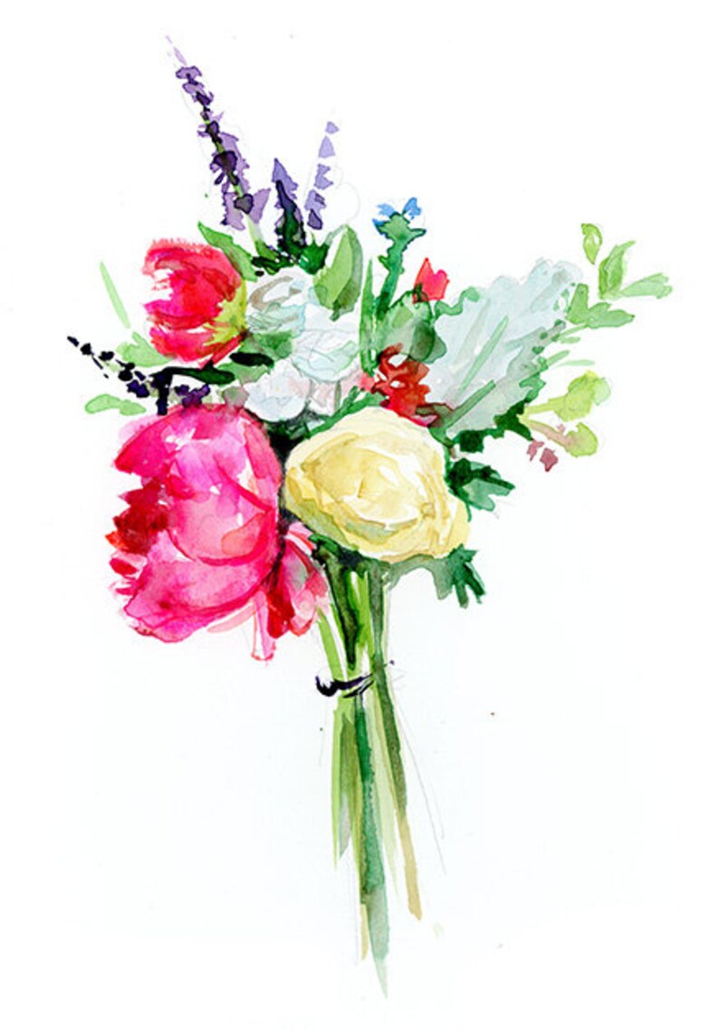 CUSTOM Bouquet Watercolor Painting Wedding Art YOUR Etsy
