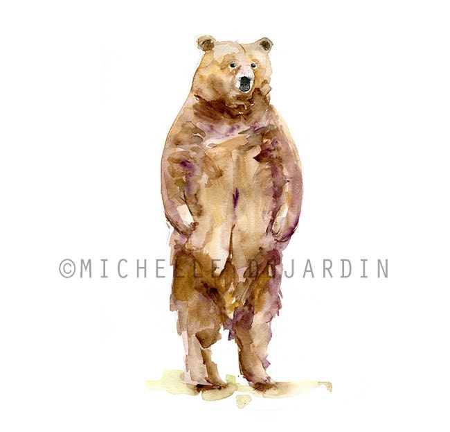 Pittura dell'orso Stampa riproduzione Acquerello pittura di animali stand  di orso grizzly in piedi orso bruno asilo nido arte grizzly -  Italia