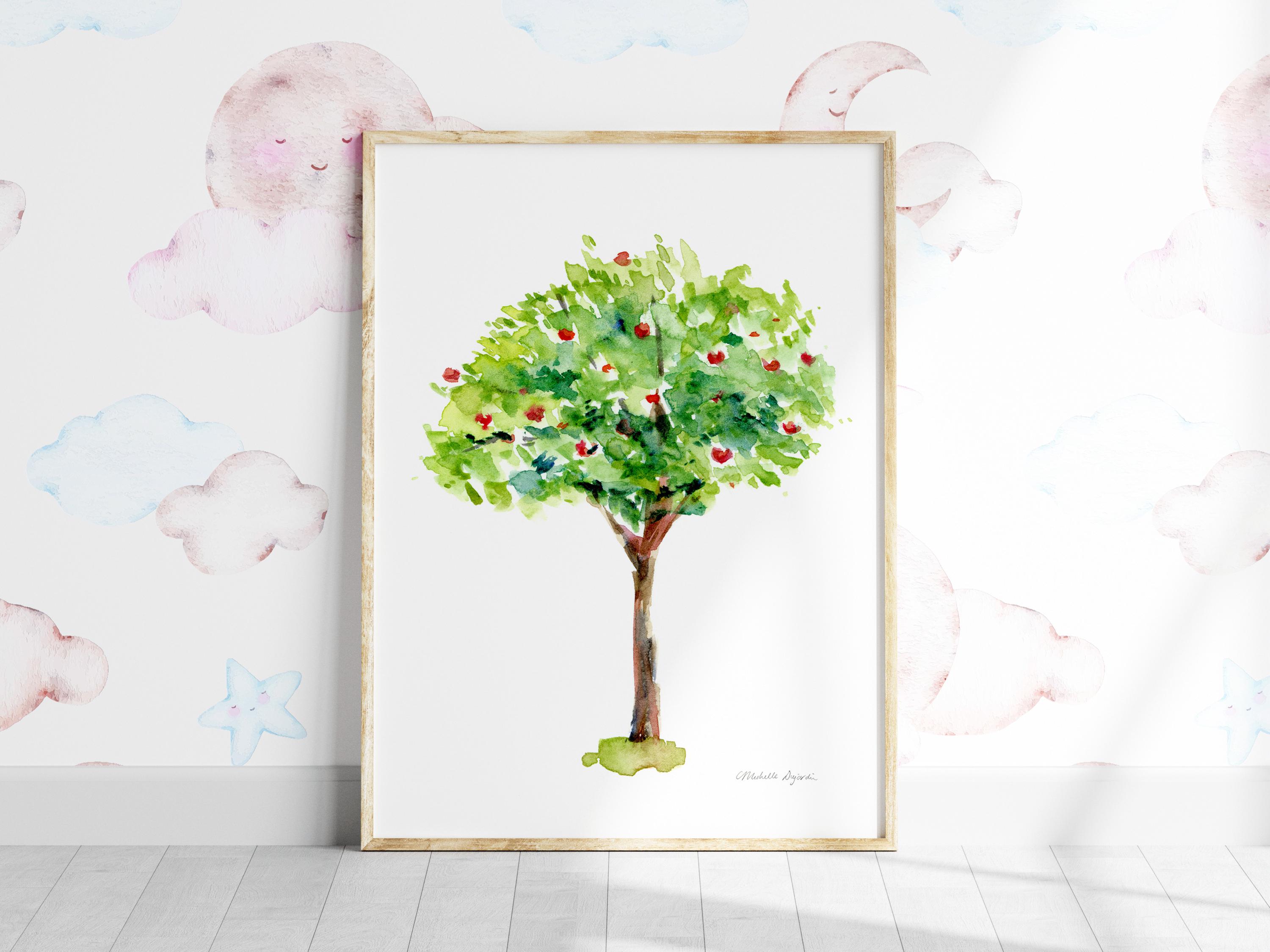 Apple Tree Watercolor Painting Art Print, Home Decor - Etsy