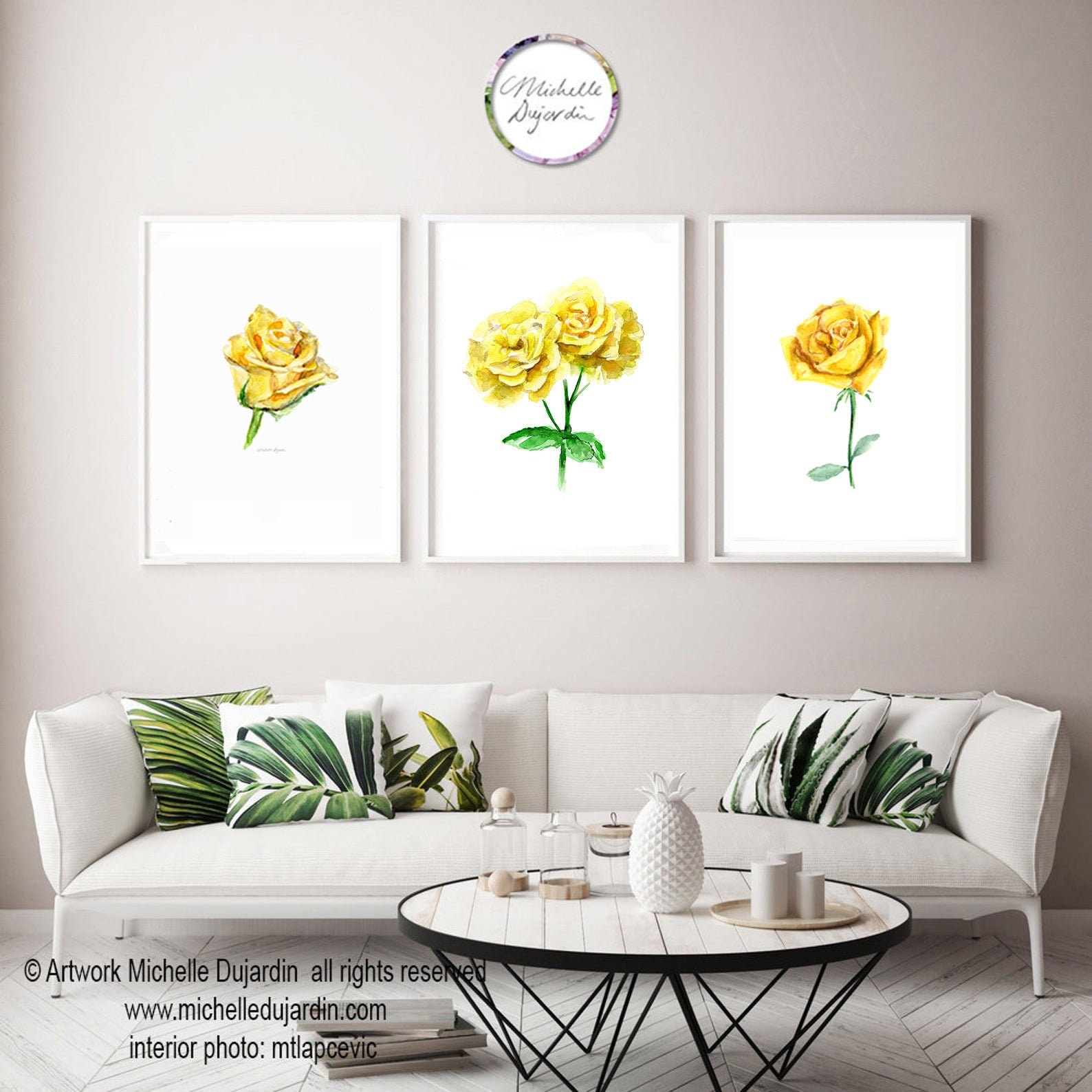 Yellow Roses Wall Art Rose Watercolor Painting set of 3 Etsy
