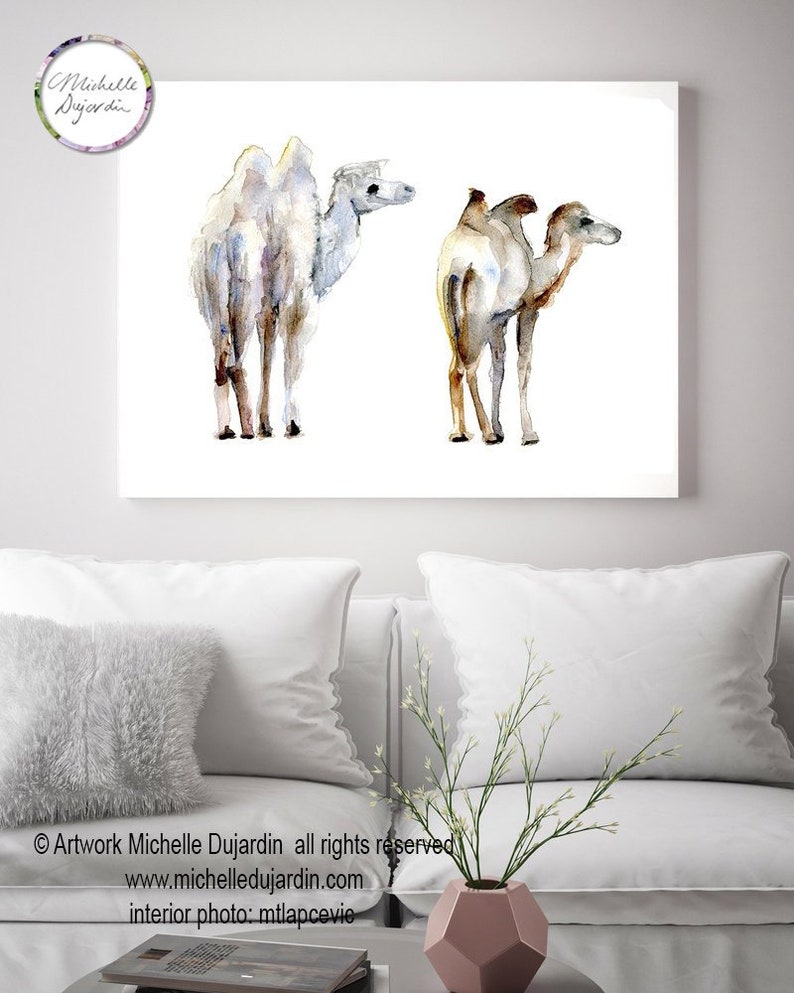 Bactrian Camel Art Camel Watercolor Painting Giclee print image 1