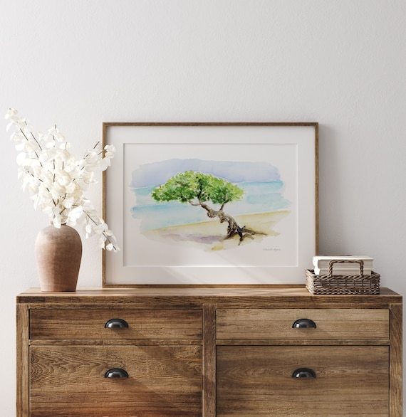 Divi Divi Tree Art Print: Caribbean Watercolor Painting