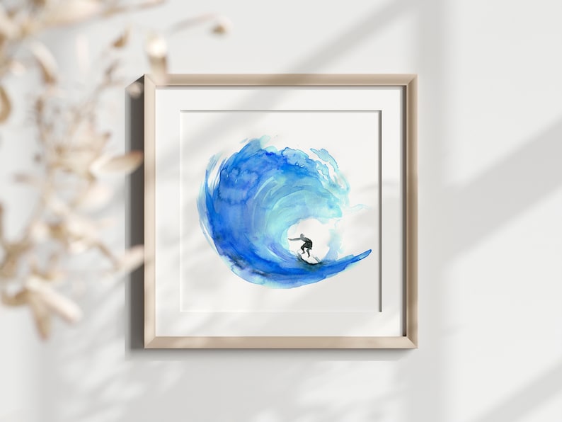 Surf Art surf watercolor painting surfing wall print ocean decoration wave art coastal style beach house decor blue wall decor for surfer image 1