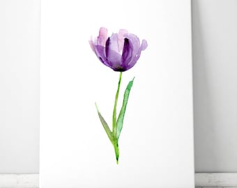 Lilac tulip painting - Watercolor flower - Art Prints - tulip art - flower decor - lilac purple wall art - living room flowers