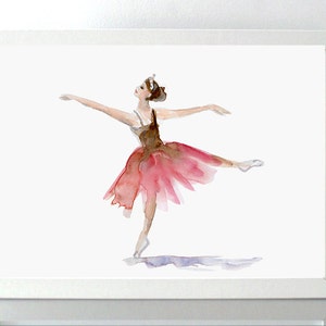 Ballerina Art Watercolor Painting Giclee print Ballet Painting Ballet Art dancing woman nursery ballet pink dress illustration image 2