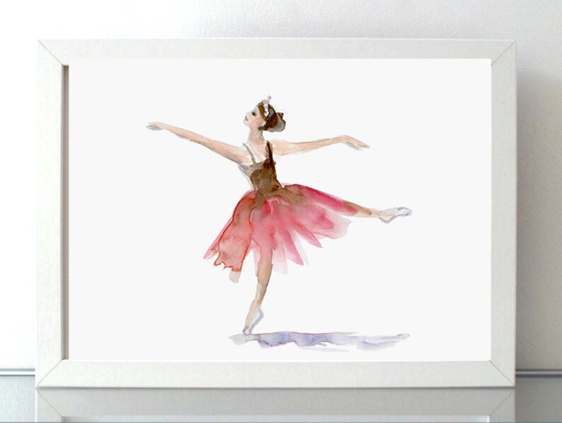 Ballerina Art Watercolor Painting Giclee print Ballet Painting Ballet Art dancing woman nursery ballet pink dress illustration image 2