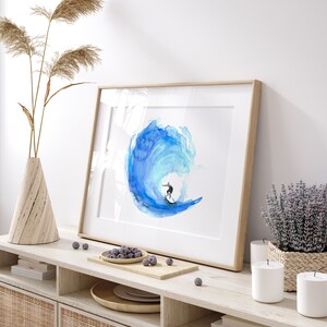 Surf Art surf watercolor painting surfing wall print ocean decoration wave art coastal style beach house decor blue wall decor for surfer image 4