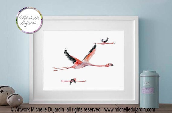 Fliegende Flamingos Flamingo Print Aquarell Malerei Giclee Etsy